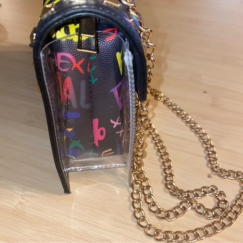 Jelly Grafitti Quilted Twist Lock Purse Bag Studded Multicolor Crossbody Chain - Picture 7 of 15